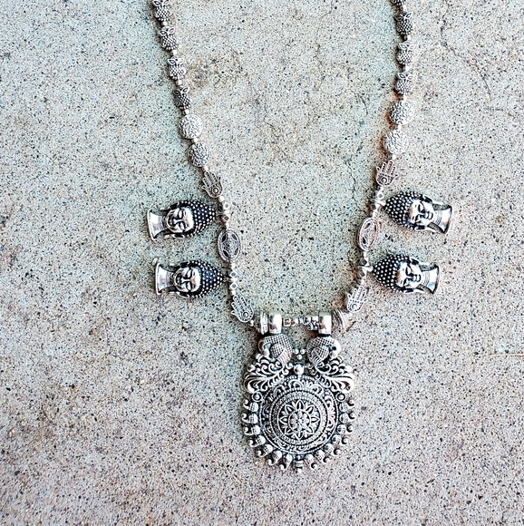 New Oversized Buddha Heads 925 Silver Tribal Necklace. - Picture 12 of 15